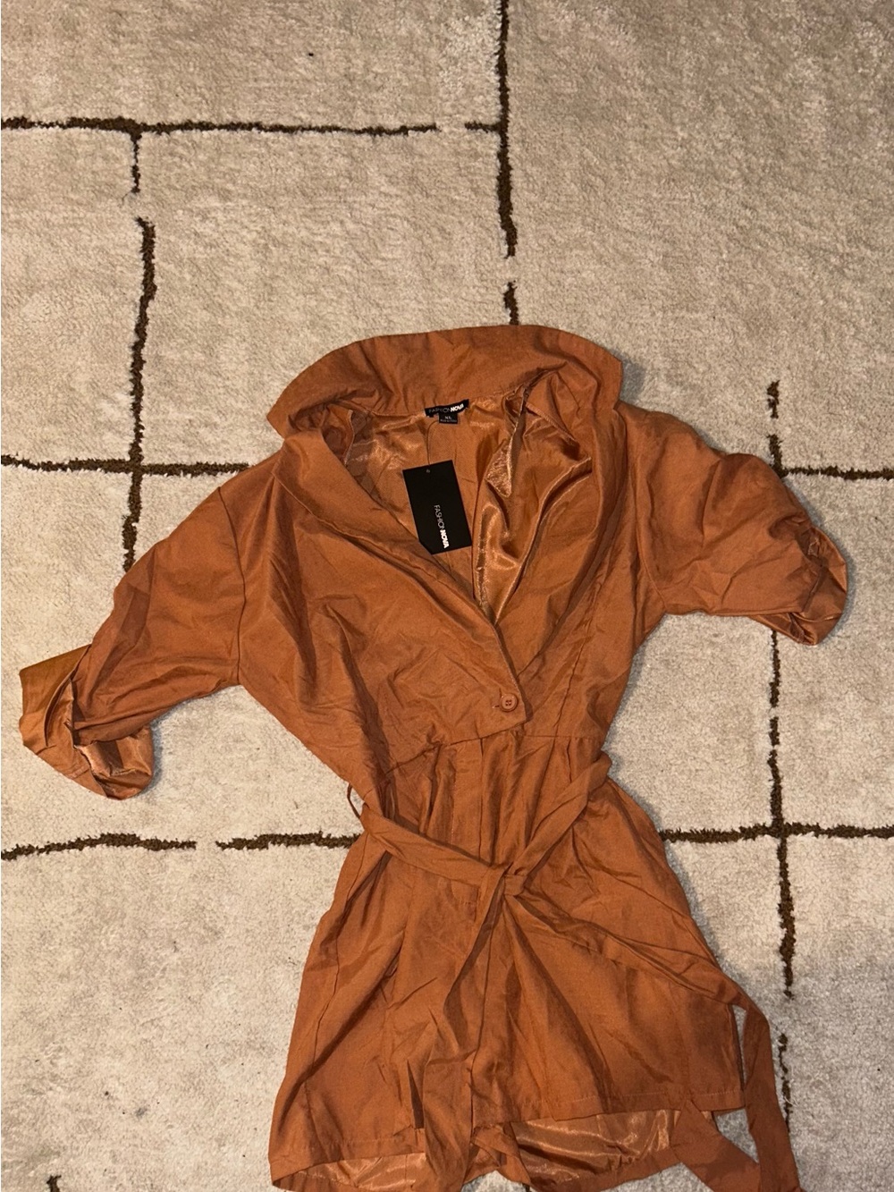 Fashion Nova Burnt Orange Tie-Waist Romper